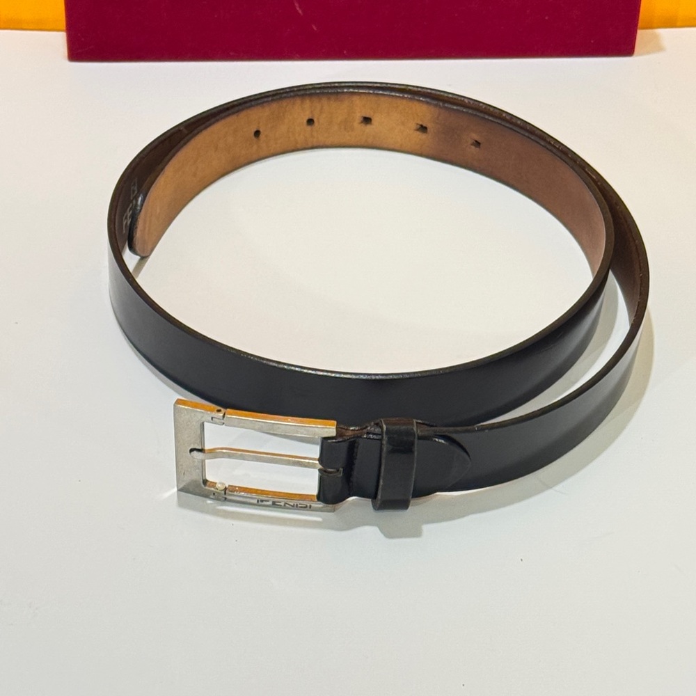 Fendi Black Leather Belt with Silver Buckle - Picture 16 of 16